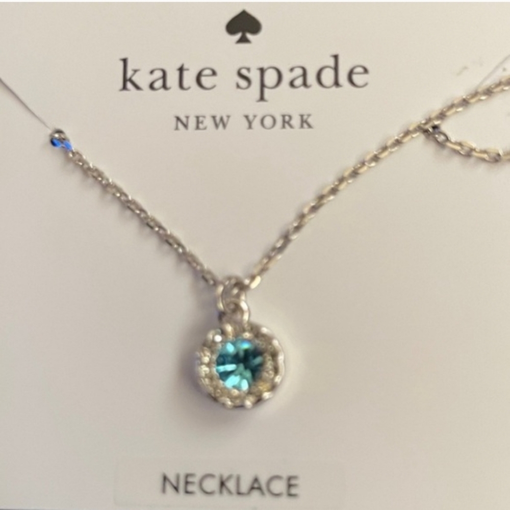 Kate Spade Silver Necklace with Blue Pendant, NWT